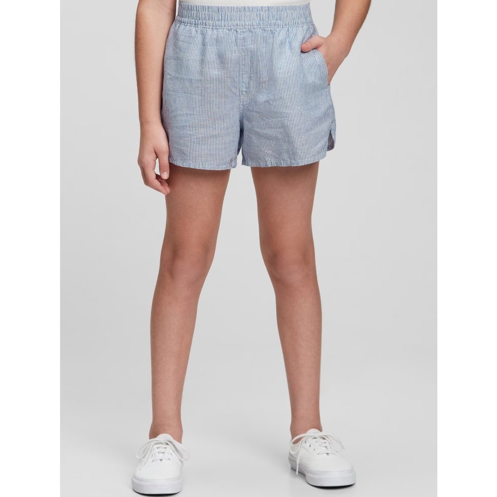 Gap Kids Linen Cotton Pull-On Dolphin Shorts blue and white stripes